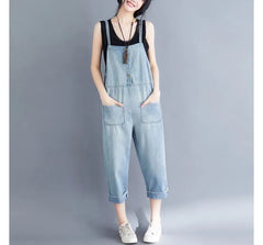 Spaghetti Strap Denim Crop Jumpsuit