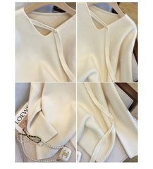 Maternity V-Neck Plain Oversized Sweater