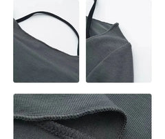 Set: Long-Sleeve Scoop Neck Plain T-Shirt + Sports Bra Top