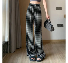 Drawstring Waist Striped Wide Leg Sweatpants