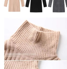Long-Sleeve Cold Shoulder Turtleneck Plain Ribbed Mini Sheath Sweater Dress