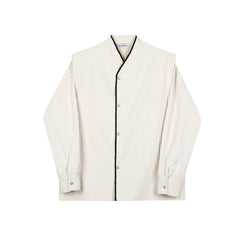 Long Sleeve Contrast Trim Pleated Shirt