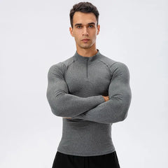 Long-Sleeve Half Zip Plain Sports Top