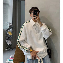 Long-Sleeve Stripe Trim Polo-Neck Sweatshirt