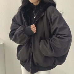 Plain Hooded Fleece-Lined Zip Jacket
