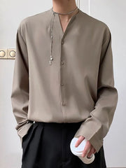 Long-Sleeve Plain Button-Up Shirt