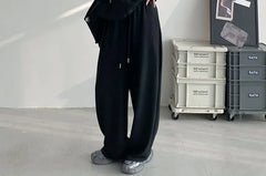 Plain Zip Hoodie / Drawstring Waist Wide Leg Sweatpants