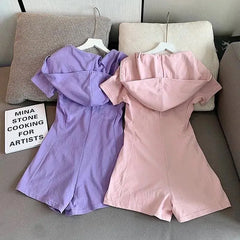 2XL - Short-Sleeve Plain Hood Zip Romper
