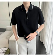 Short-Sleeve Contrast Trim Zip Polo Shirt