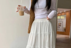 High Waist Plain Maxi A-Line Skirt