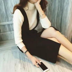 V-Neck Plain Slit Midi Sheath Overall Dress