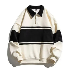 Long-Sleeve Striped Polo-Neck Sweatshirt