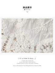 Lace V-Neck Shirt / Fringed High-Waist Pencil Skirt