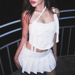 Single Shoulder Plain Crop Bustier Top