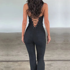 Halter V-Neck Plain Jumpsuit