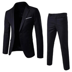 Set: Lapel Collar Contrast Trim One-Buttoned Blazer + Mid Rise Straight Leg Dress Pants