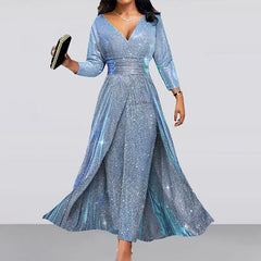 XL - 3/4-Sleeve V-Neck Glitter Jumpsuit