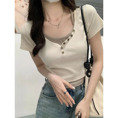 Short-Sleeve Scoop Neck Mock Two Piece T-Shirt