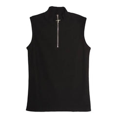 Sleeveless Half Zip Plain Top