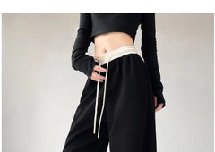 Drawstring Waist Two Tone Wide Leg Sweatpants