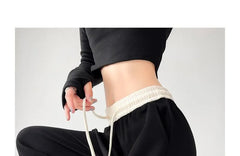 Drawstring Waist Two Tone Wide Leg Sweatpants