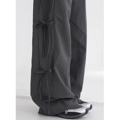 Elastic Waist Plain Tie Side Wide Leg Pants