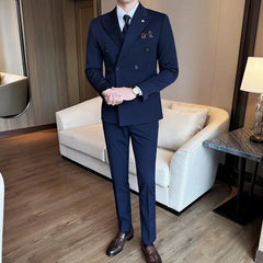 Set: Plain Double-Breasted Blazer + Dress Pants