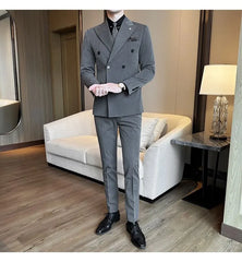 Set: Plain Double-Breasted Blazer + Dress Pants