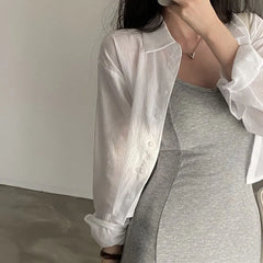 Long-Sleeve Plain Crop Shirt