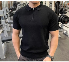 Short-Sleeve Plain Half Zip Polo Shirt