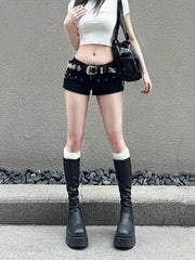 Low Rise Studded Denim Hot Pants