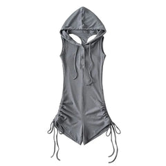 Sleeveless Hooded Plain Romper