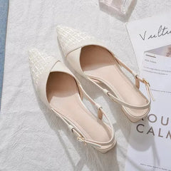 Pointed Toe Slingback Panel Tweed Block Heel Pumps