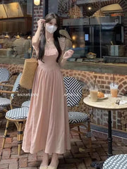 Sleeveless Square Neck Plain Ruffle Maxi A-Line Dress