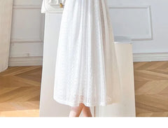 Puff-Sleeve Lace Midi A-Line Dress