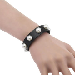 Faux Pearl Faux Leather Bracelet