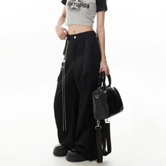 Set: Mid Waist Plain Baggy Cargo Pants + Waist Chain