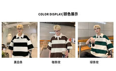 Elbow-Sleeve Striped Polo Shirt
