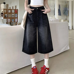 High Waist Washed Denim Jorts