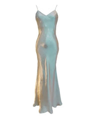 Spaghetti Strap Plain Maxi A-Line Dress