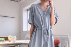 Short-Sleeve V-Neck Plain Jumpsuit