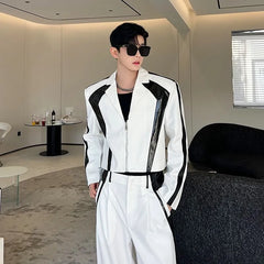 Set: Lapel Collared Two Tone Zip Blazer + Mid Rise Two Tone Straight Leg Dress Pants