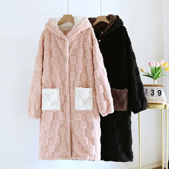 Couple Matching Checkered Hooded Flannel Button Robe