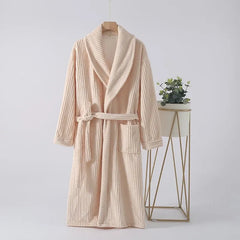 Couple Matching Shawl Collar Plain Coral Fleece Tie Front Robe (Various Designs)