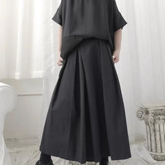 Mid Rise Plain Pleated Cropped Wide Leg Pants