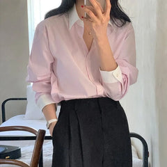 Long-Sleeve Striped Contrast Trim Button-Up Shirt