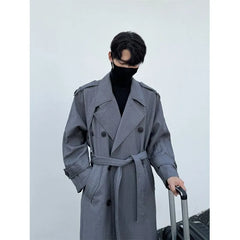 Collared Plain Midi Double Breasted Trench Coat