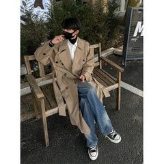 Collared Plain Midi Double Breasted Trench Coat