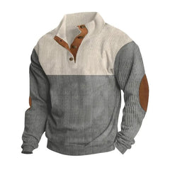 Long-Sleeve Polo-Neck Two-Tone Corduroy Sweatshirt