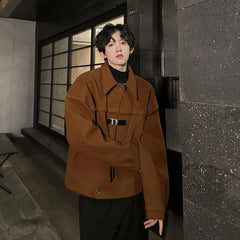 Lapel Collared Plain Single-Breasted Coat